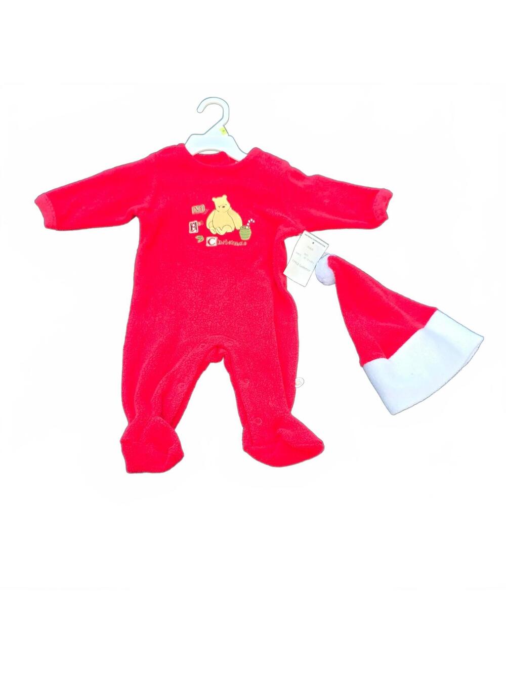 Classic Winnie the Pooh Vintage Y2K My 1st Christmas Footie Romper 0-3 NEW Santa
